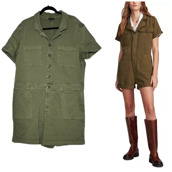 Lucky Brand Pants - Lucky Brand Olive Green Denim Utility Romper with Pockets & Waist Pull Tabs, XL
